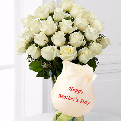 "Talking Roses (Print on Rose) 25 White Roses) Happy Mothers Day - Click here to View more details about this Product